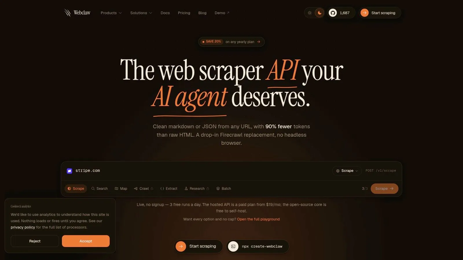 Screenshot from https://webclaw.io