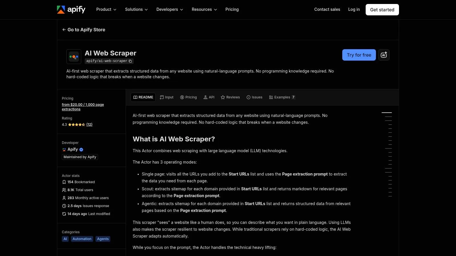 Apify (AI Web Scraper & Website Content Crawler)