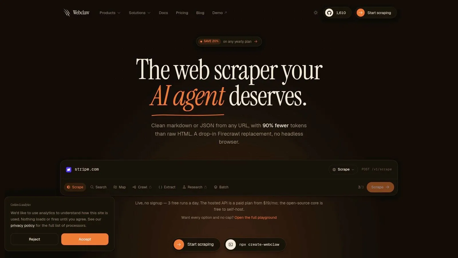 Screenshot from https://webclaw.io