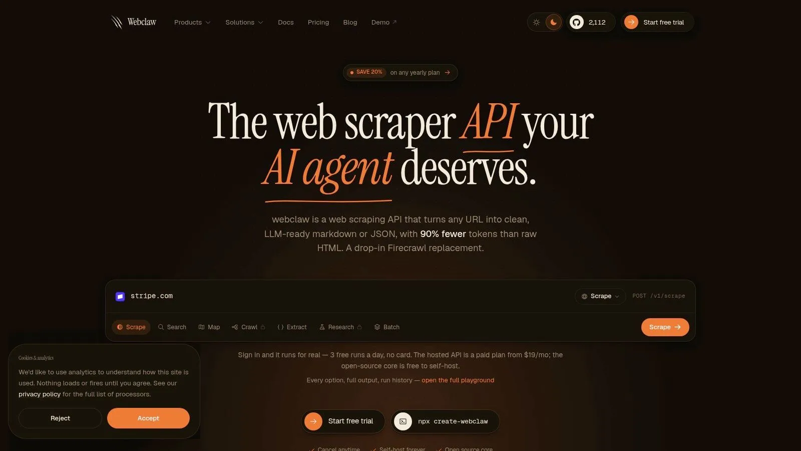 Screenshot from https://webclaw.io
